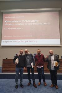 toruńscy uczestnicy konferencji; od lewej Wiesław Nowosad, Krzysztof Syta, Marcin Hlebionek, Waldemar Chorążyczewski